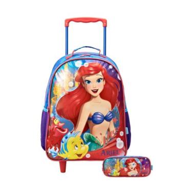 Imagem de Kit Escolar Mochila De Rodinha + Estojo Duplo Ariel Sereia - Xeryus