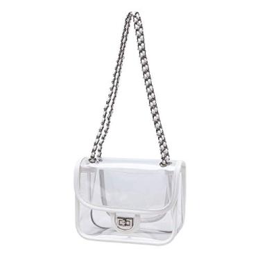 Imagem de Bolsa feminina de PVC transparente Lam Gallery para trabalho NFL Stadium aprovada Bolsa de ombro com trava, White Trim(silver Hardware)(small Size), Small