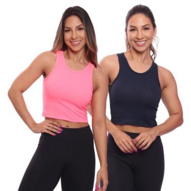 Imagem de Kit 2 Top Cropped Regata Canelado Feminino Blusa Básica - Brás e Cia, 