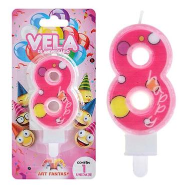 Imagem de Vela Bolo Festa Aniversario Parabéns Parafina Nº 0 Rosa - Art Fantasy