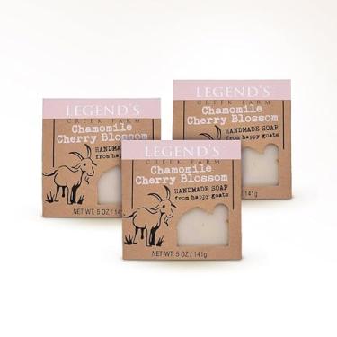 Imagem de Legend's Creek Sabonete De Leite Cabra - Barra Hidratante E Limpeza Para Mãos Corpo, 140 Ml, Espuma Cremosa, Nutritiva, Suave Natural Pele Sensível (Camomila Flor Cerejeira, Pacote Com 3)