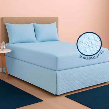 Imagem de Kit Capa Impermeável Protetora para Colchão King + 02 Protetores Impermeáveis para Travesseiro - 4 Camadas de Proteção - Respirável e Não faz barulho - (Azul, King)