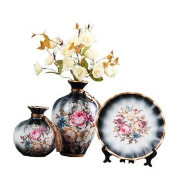 Imagem de Bothyi 3x Vasos de Cerâmica Recipientes para Plantas Ornamentos Modernos Arranjos de Flores Exibição Vasos Decorativos para Fazenda Escritório Estante, Preto
