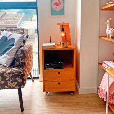 Imagem de Mesa Auxiliar de Madeira Linea com 2 Gavetas com Rodinha de Silicone C