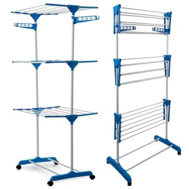 Imagem de Varal De Chão Vertical 3 Andares Grande Prateleira Dobrável Rodinha Retratil Portatil Roupas