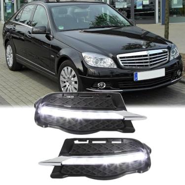 Imagem de Dreamseek Moldura De Farol Neblina Led Drl Compatível Com Mercedes-Benz Classe C W204 2008 2009 2010 Grade Do Para-Choque Dianteiro Inferior Luz Circulação Diurna Pacote Esportivo C180 C200 C250 C26