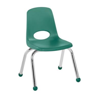 Imagem de Cadeira escolar empilhável de 30,5 cm, assento de estudante empilhável com pernas de aço cromado e deslizadores esféricos; para sala de aula, escola em casa ou espaço de aprendizagem - verde