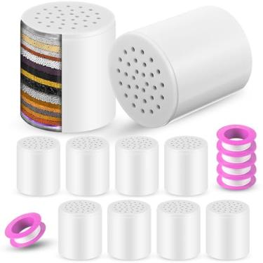 Imagem de Pacote com 8 cartuchos de substituição de filtro de chuveiro de 20 estágios, refil de filtro de chuveiro para água dura para remover flúor de cloro metal pesado, cartuchos de filtro de banho de alto