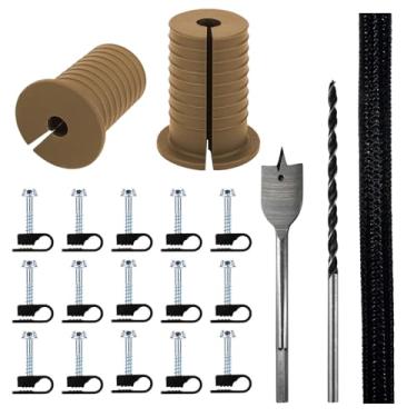 Imagem de MYZHRE Kit de roteamento de cabos Starlink, kit de instalação de cabo Starlink, acessórios de montagem Starlink, 2 ilhós, broca de pá de 2,5 cm, broca de 15 cm, 15 grampos de parede, capa de cabo de