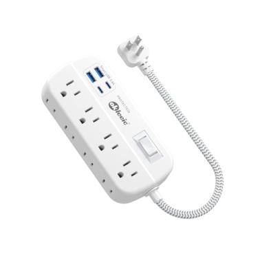Imagem de okleeic Cabo De Extensão Curto De 1 Pé - Protetor De Surto De Tomada Com Plugue Plano Com 8 Tomadas, 4 Portas De Carregamento Usb (5 V/3,4 A 17 W), Divisor De Tomada De Parede Com Vários Plugues Par