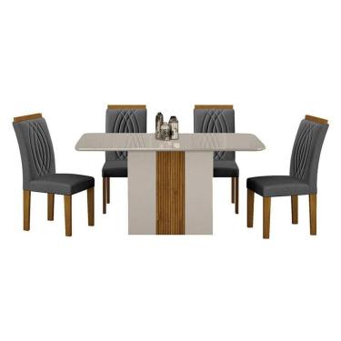 Imagem de Mesa De Jantar Doha 120x80 Off White Decor Off Com 4 Cadeiras Freijó Joli Chumbo - Leifer Móveis
