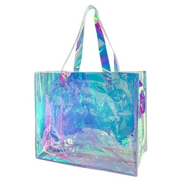 Imagem de TotePrint Sacola holográfica transparente para gelatina 38 x 32 x 12 cm, compatível com TSA, à prova d'água, à prova de areia com alças reforçadas, B115-d2148-299-1, Large, Bolsa de praia