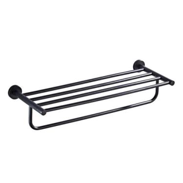 Imagem de Conjunto de banheiro de latão preto - barra de toalha com prateleira para secador de cabelo, suporte para papel higiênico, toalheiro