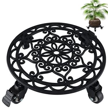 Imagem de Skelang Carrinho De Ferro Fundido Para Plantas 13 Polegadas, Suporte Móvel Com Rodas Trava, Vasos Movimentação E Pesadas, Capacidade Carga 180 Kg