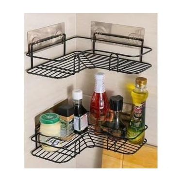 Imagem de Kit 4 Suporte Prateleira Porta Shampoo de Canto Com Adesivo Organizador Multiuso Preto(2 Canto)