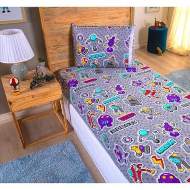 Imagem de Kit Jogo De Lençol Solteiro Com Elástico 2 Peças(Robots)