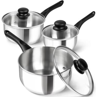 Imagem de MICHELANGELO Panela De Aço Inoxidável Com Tampa, 6 Peças, Conjunto Panelas Fundo Triplo, Alça Baquelite - 1 Qt E 2 3