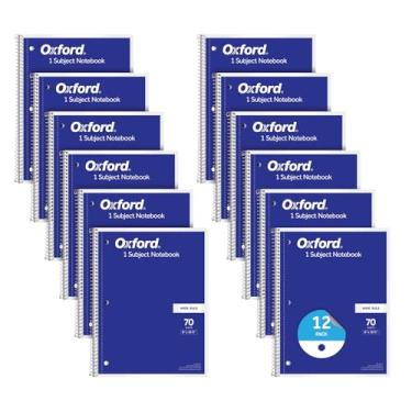 Imagem de Oxford Caderno espiral pacote com 12, 1 assunto, papel pautado largo, 20 x 25 cm, capas azuis, 70 folhas perfuradas (65218)