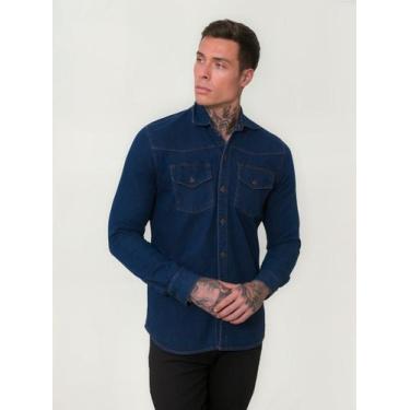 Imagem de Camisa Jeans Masculina Manga Longa - Outros, Lavagem média, M