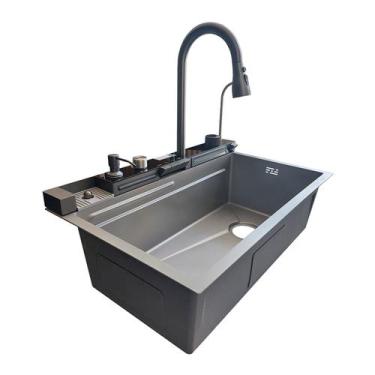 Imagem de Cuba de Cozinha Smart Cinza Aço Inox com Torneira e Cascata Completa -