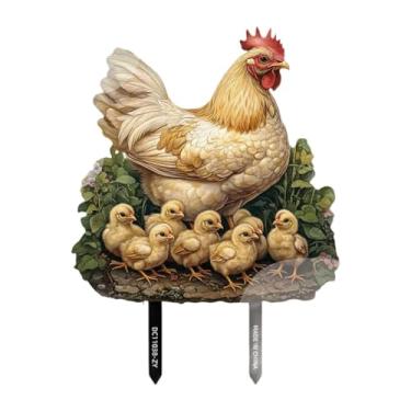 Imagem de XLWLLNJ Estaca de jardim de galinha e pintinhos, enfeite de vaso de flores, placa plana 2D, decoração colecionável moderna em formato de animais para pátio
