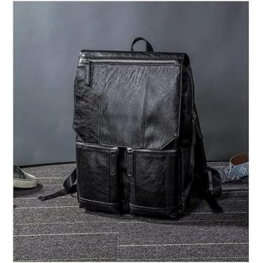 Imagem de Mochila De Viagem Mochilas De Couro Pu Escolar De Grande Capacidade Moda Masculina Mochilas Para Laptop De Negócios Mochila De Viagem De Lazer Mochila Retrô Simples Casual, Black, 14inchs