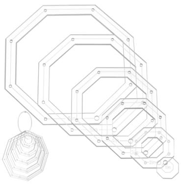 Imagem de NBEADS 6 peças, 6 tamanhos, modelo de costura de acrílico transparente, réguas de acrílico para acolchoar, modelo octógono com anéis de encadernação de ferro para costura, artesanato, orifício: 3,5 mm