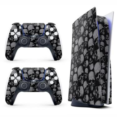 Imagem de Adesivo Skin para Game Console 5 Cover - Caveiras Pretas, Compatível com Edição de Disco e Edição Digital (não Slim Ver) - 2 Capas de Controle e Capa de Console - Sem Bolhas, Proteção Total, Removível