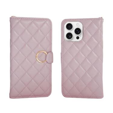 Imagem de Lejanuxy Capa carteira de couro acolchoada para iPhone 15 Pro com suporte de anel, compartimentos para cartões, capa flip, roxa