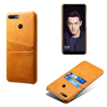 Imagem de Capas Compatível com Huawei Honor 9 Lite,Caso de couro PU-Tampa de telefone a prova de choque com 2 slots de cartão,Proteção anti-impressão digital e anti-gota-Yellow