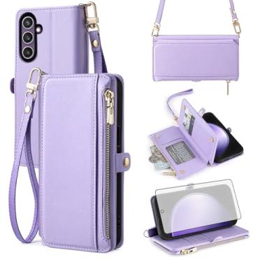 Imagem de Asuwish Capa de telefone para Samsung Galaxy S23 FE 5G carteira com zíper com protetor de tela de vidro temperado e alça de pulso slot para cartão flip acessórios para celular S 23 EF S23FE 23S