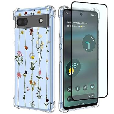 Imagem de GTBDEKI Capa de celular para Pixel 6A, Google 6A (não serve para Pixel 6) GX7AS com protetor de tela, capa transparente com padrões de jardim de flores, capa protetora para celular para Google Pixel