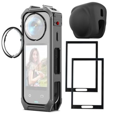 Imagem de Capa com moldura magnética de alumínio 360 X5 com protetores de lente giratória e protetor de tela para Insta360 X5, interface magnética de liberação rápida com 2 suportes de sapata fria e roscas de