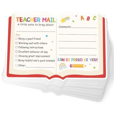 Imagem de 50 peças de notas de correio de professores para os pais, Happy Mail from Teacher, cartões de gabarito para estudantes comportamento sala de aula deve ter que enviar para casa para pré-escola jardim