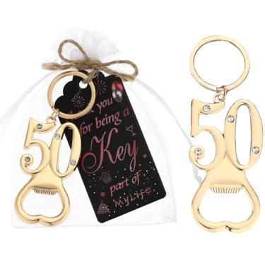 Imagem de 12 peças, chaveiro de ouro 50, abridor de garrafas, lembrancinhas de festa de 50 anos, 50 abridores de garrafas de cerveja, lembranças de 50 aniversários, presentes de devolução para convidados