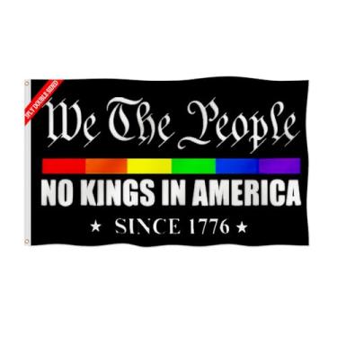 Imagem de Dupla face No Kings In America Since 1776 We The People Bandeira do Mês do Orgulho Bandeira LGBTQ 6,5 x 7,5 m à prova de desbotamento Linda Cor Poliéster Mais Grosso com 2 argolas de latão