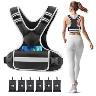Imagem de Colete feminino com peso ajustável de 1,8 a 4,5 kg / 5,4 a 8,2 kg / 9 a 14,5 kg colete pesado masculino com 6 pesos de ferro, ombreiras e bolso grande para caminhada, corrida, crossfit, treinamento de