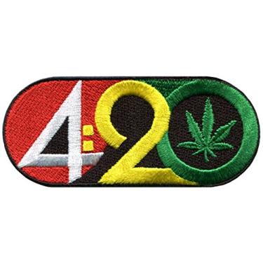 Imagem de Logotipo 4:20 Maconha Folha Canabis Weed Ganja 420 Bordado Aplique de Ferro Patch S-1573