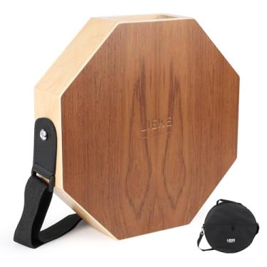Imagem de LIEKE Tambor cajon de 31,78 cm de teca portátil com corpo de madeira de bétula, arames de caixa, bolsa/alça para adultos iniciantes percussionista