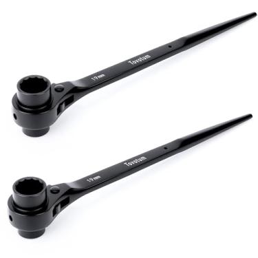 Imagem de Tovotum 2 peças 17 mm × 19 mm 12 pontos soquete duplo chave de catraca para andaime preto