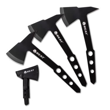 Imagem de REAT Pacote Com 3 Machados De Arremesso Bainha, Design Espiga Completa 10,5" E Revestimento Preto Para Jogos Quintal, Recreação Competição