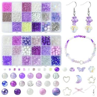 Imagem de Echoed Elegance Contas de vidro de 8 mm para fabricação de joias (34 cores) – contas redondas de cristal e contas de sementes com berloques – Pulseira DIY, colar, brinco, kit de artesanato – Materiais
