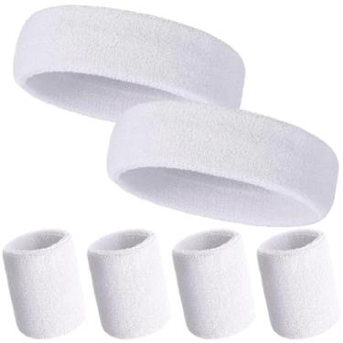 Imagem de CREATCABIN Conjunto de faixas de suor, 2 peças, faixas de cabeça e 4 peças, faixas de nylon para treino, absorventes, antiderrapantes, elásticas, acessórios de fitness confortáveis para homens e