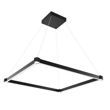 Imagem de WELAKl Lustre quadrado moderno preto de 60,5 cm, luminária de teto quadrada de 35 W, luminária pendente contemporânea para cozinha, lsland, sala de jantar, quarto 3000K-6000K