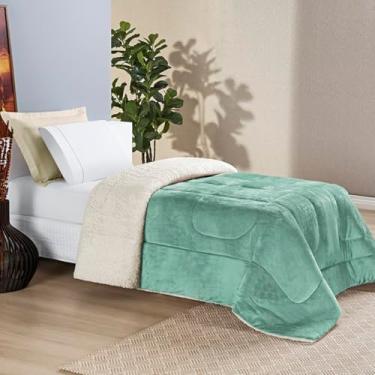 Imagem de Kit Coberdrom + Jogo de Lençol Solteiro 400 fios 3 Peças Edredom Dupla Face Cobertor Pele de Carneiro Macio (Alecrim)