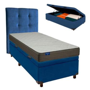 Imagem de Cama Box Bau + Colchão Solteiro D33 Orthotech Inducol + Cabeceira Esto