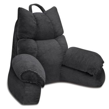 Imagem de RRPAHWTV Almofada de leitura para cama com descanso de braço alto, almofada de suporte para as costas para sentar na cama com espuma viscoelástica desfiada para ler, TV, jogos ou relaxar no chão