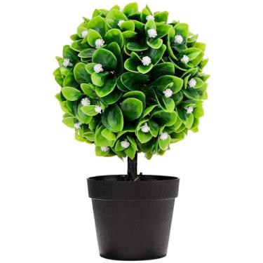 Imagem de Folmywy Topiaria artificial de buxo de 26 cm, pequena bola de grama falsa com vaso verde e vegetação realista, decoração de plantas, para casa, café, bar, mesa, centro de mesa, estante de livros