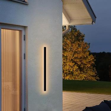 Imagem de NKJORTPPL Luzes de parede externas modernas de 80 cm para casa, luminária de parede linear de LED externa preta, iluminação de parede externa de varanda e pátio para entrada de pátio e corredor