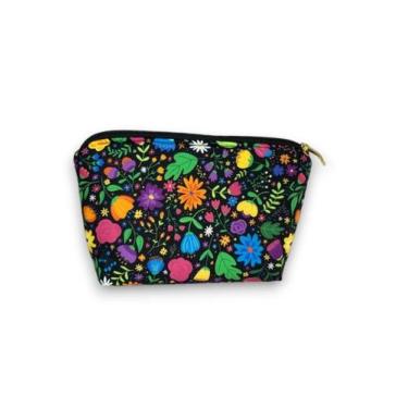 Imagem de Necessaire Estampada Tamanho Pequeno - DaniBordados, Preto com flores